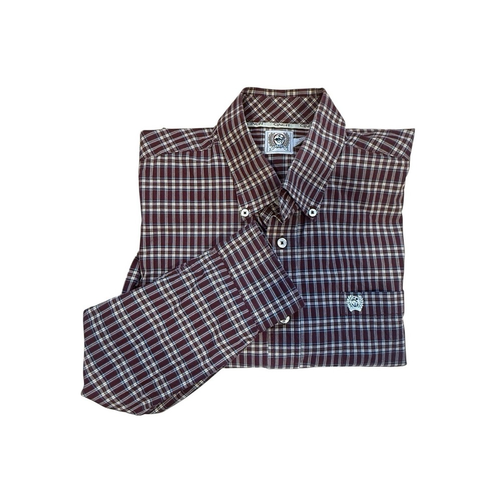 Cinch Shirt Mens Medium Maroon Red Western Cowboy Ranch Rodeo Casual Business